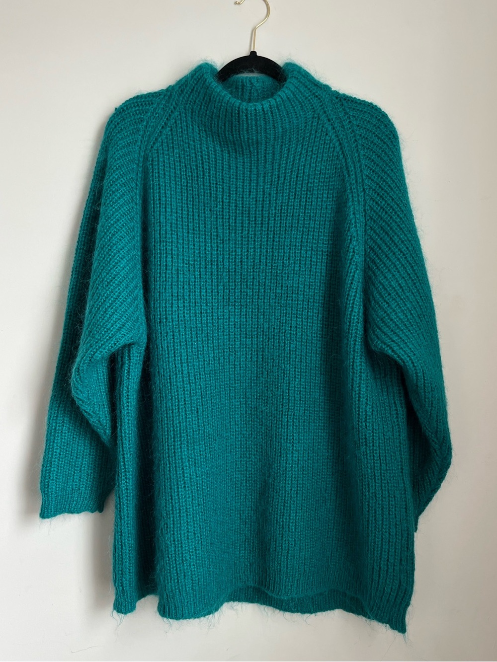 Vintage Jacque & Koko Oversized Mohair Blend Sweater 22/24 Teal Chunky Mock Neck